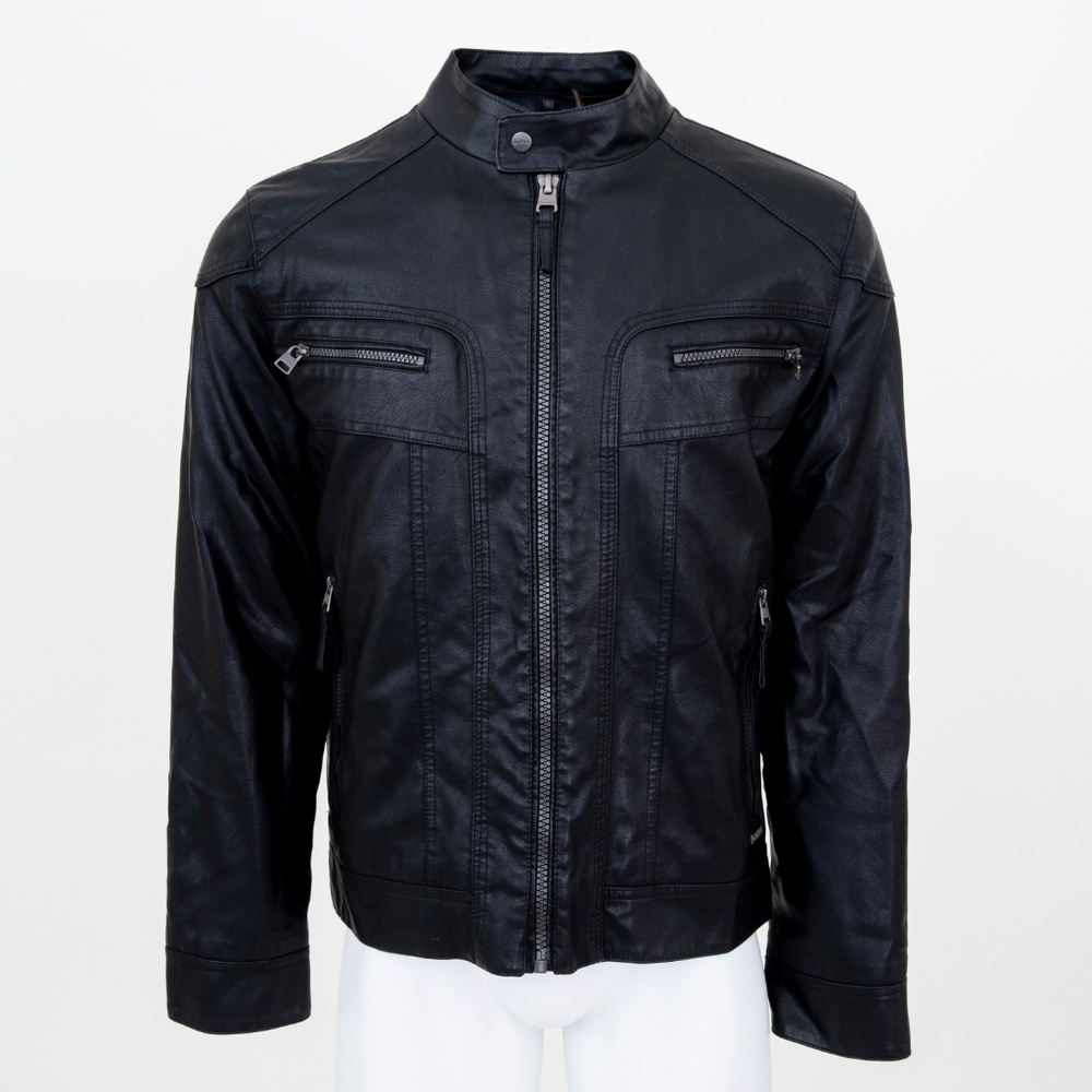 Calvin Klein Jet Black Faux Leather MotoJacket